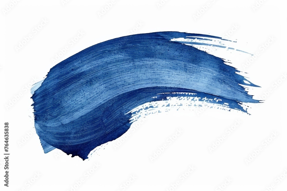 Abstract blue brush stroke with textured edges on a white background ...