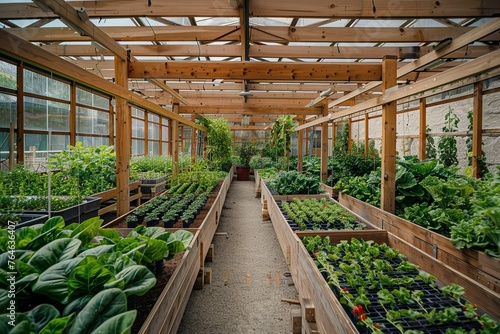 indoor vegetable garden in the greenhouse, growing tomatoes and lettuce © EnelEva