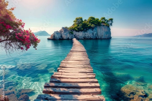 Bright spring view of the Cameo Island. Picturesque morning scene on the Port Sostis, Zakinthos island, Greece, Europe. Beauty of nature concept background. generative ai.