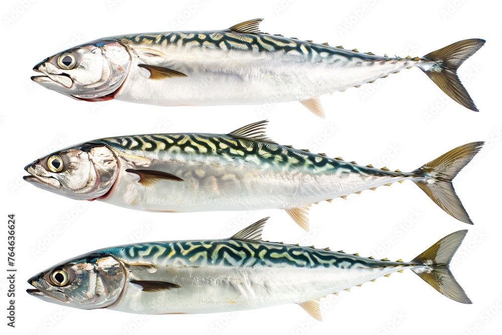 Collection of 3 Mackerel fish In different view isolated on white background PNG Collection of 3 Mackerel fish In different view isolated on white background PNG