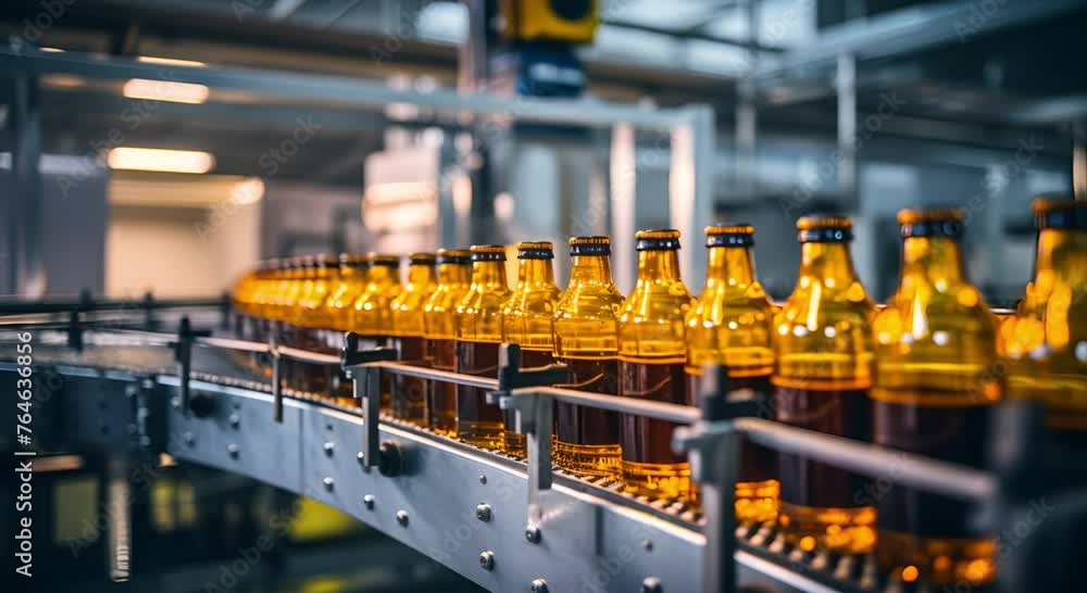 Drink bottles on a conveyor belt in a factory Drink bottles on a conveyor belt in a factory