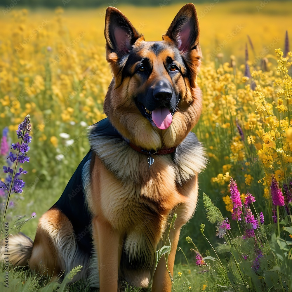 german shepherd dog with flower