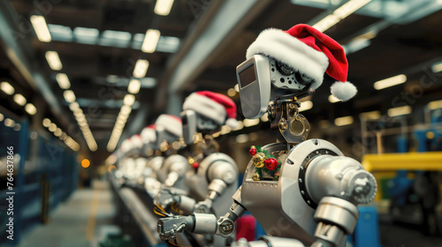 Robotic Santas in a Futuristic Factory 