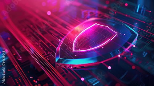Cybersecurity shield on digital background, visualizing network protection and information security in the age of internet technology - AI generated