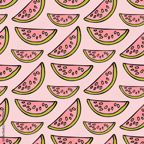 Seamless pattern with guajava on light pink background. Vector image.