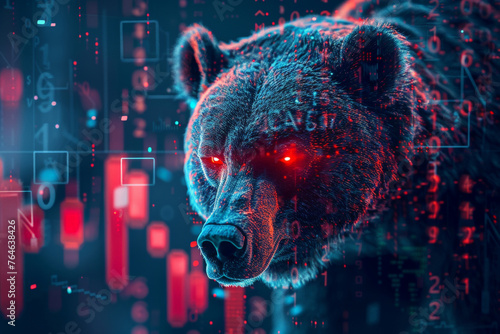 Bear Market Concept with Glowing Red Charts