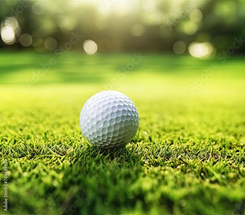 Closeup of Golf Ball on field on a Sunny Day