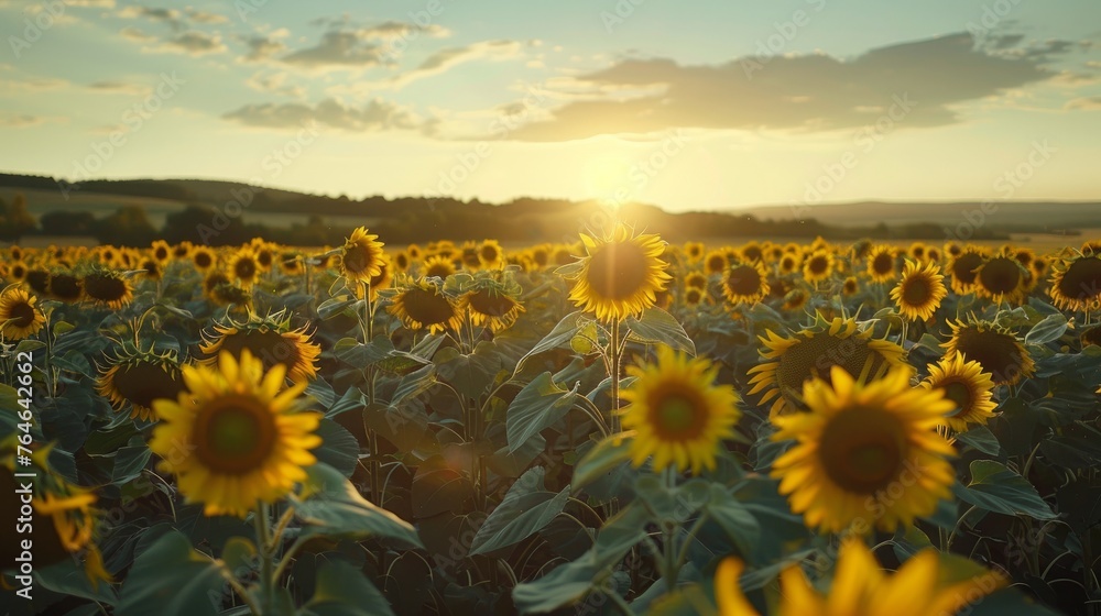 Obraz premium A breathtaking expanse of agricultural land basks under the sun