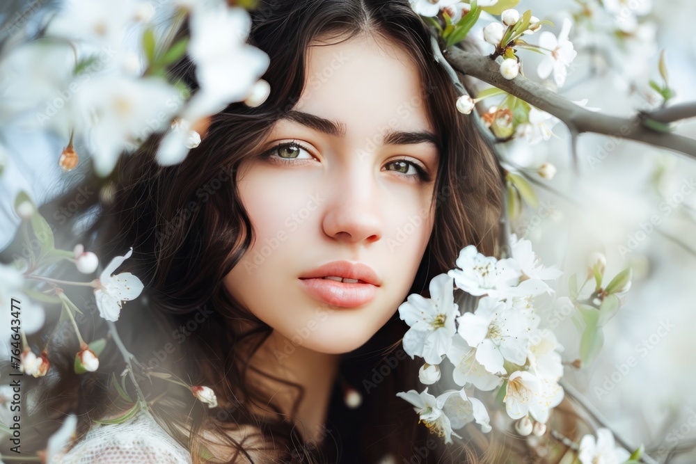 Young Woman Adorned With a Delicate Floral Crown Posing in Soft Natural Light Young Woman Adorned With a Delicate Floral Crown Posing in Soft Natural Light