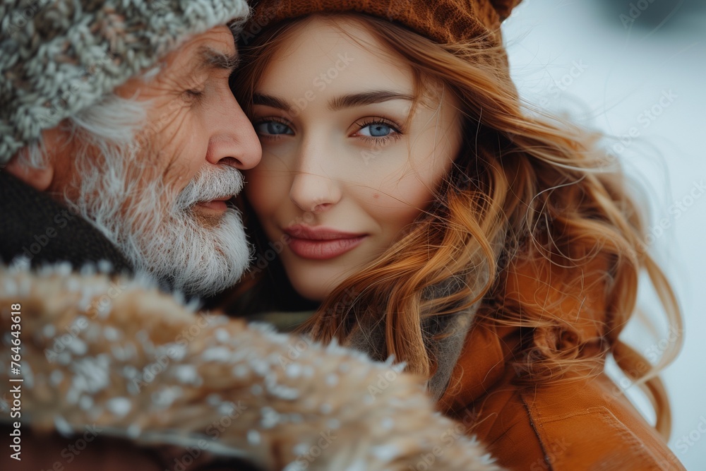 Affluent elder embraces chic, attractive youth, epitomizing timeless elegance and intergenerational connection Affluent elder embraces chic, attractive youth, epitomizing timeless elegance and intergenerational connection