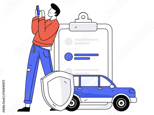 Buy insurance for car flat character vector concept operation illustration 