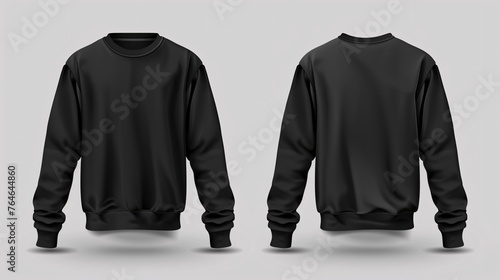 Black sweatshirt front and back mockup template isolated on white background