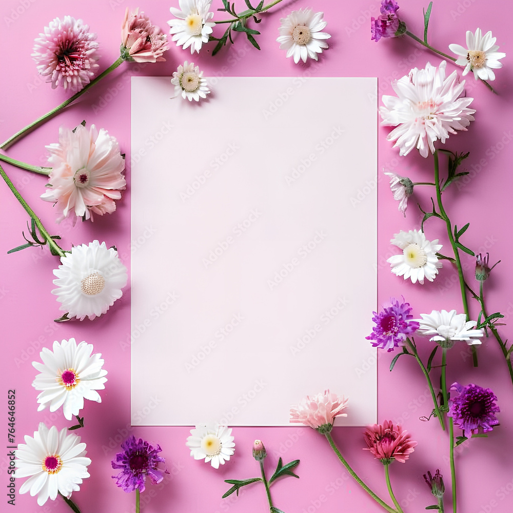 purple-pink flowers. Spring flowers. Blue background. A beautiful banner for a postcard. A place for the text