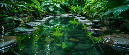 Serene Zen Garden Pond with Balanced Stones and Lush Foliage for Contemplative Wellbeing