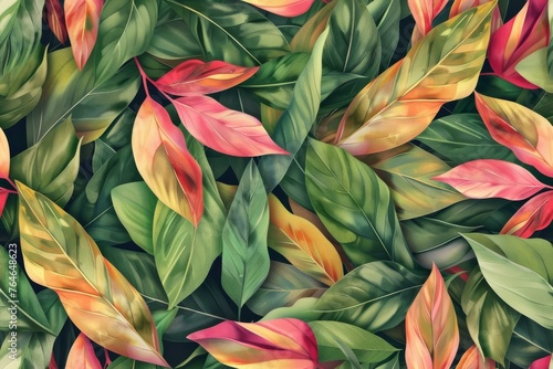 Tiled plant leaves background, floral pattern for wallpaper, modern color schema