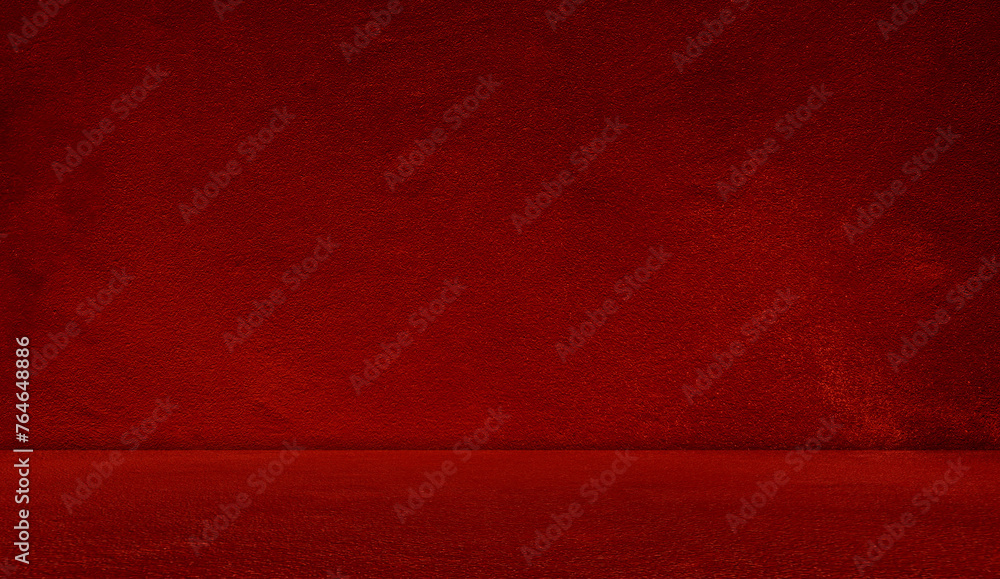 Fototapeta premium Red Background Wall Dark Table Room Studio Bar Empty Product Old Interior Floor Grunge Counter Material Pattern Abstract Mockup Podium Banner 3d Paper Vintage Kitchen Template Beuaty Product Scene