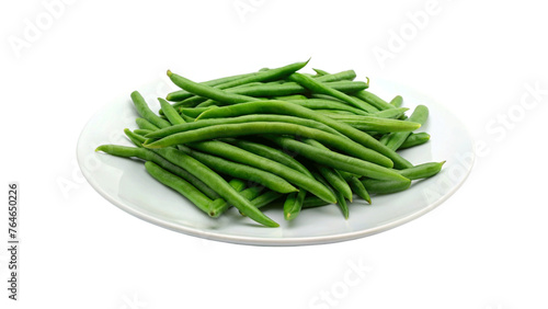 Green beans in a plate isolated on Transparent background.