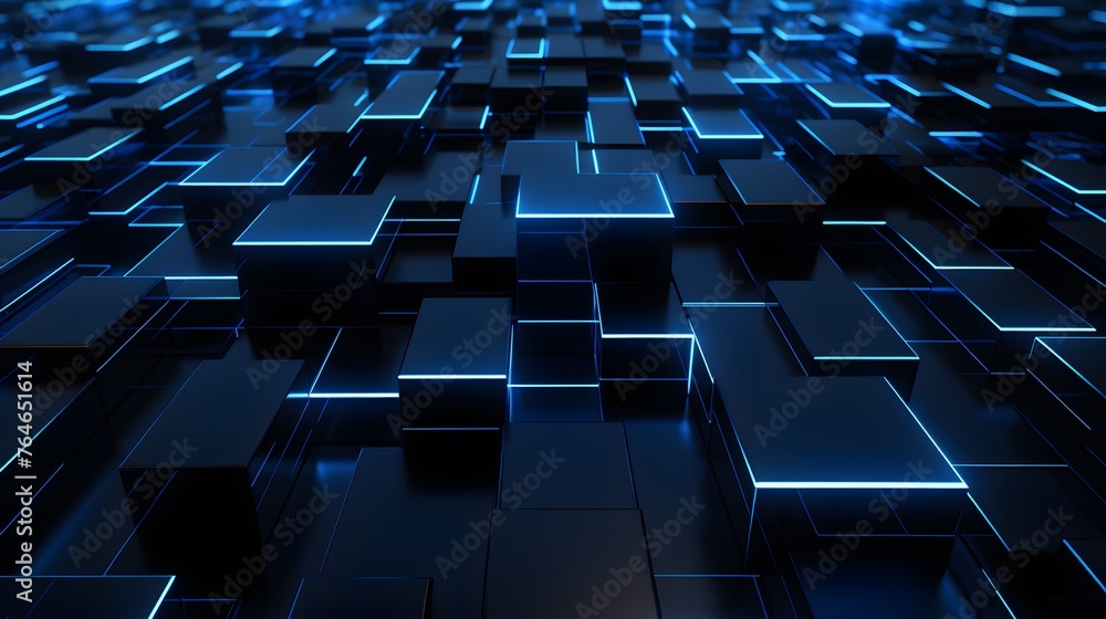 3d rendering of black and blue abstract geometric background. Scene for advertising, technology, showcase, banner, game, sport, cosmetic, business, metaverse. Sci-Fi Illustration. Product display 3d rendering of black and blue abstract geometric background. Scene for advertising, technology, showcase, banner, game, sport, cosmetic, business, metaverse. Sci-Fi Illustration. Product display
