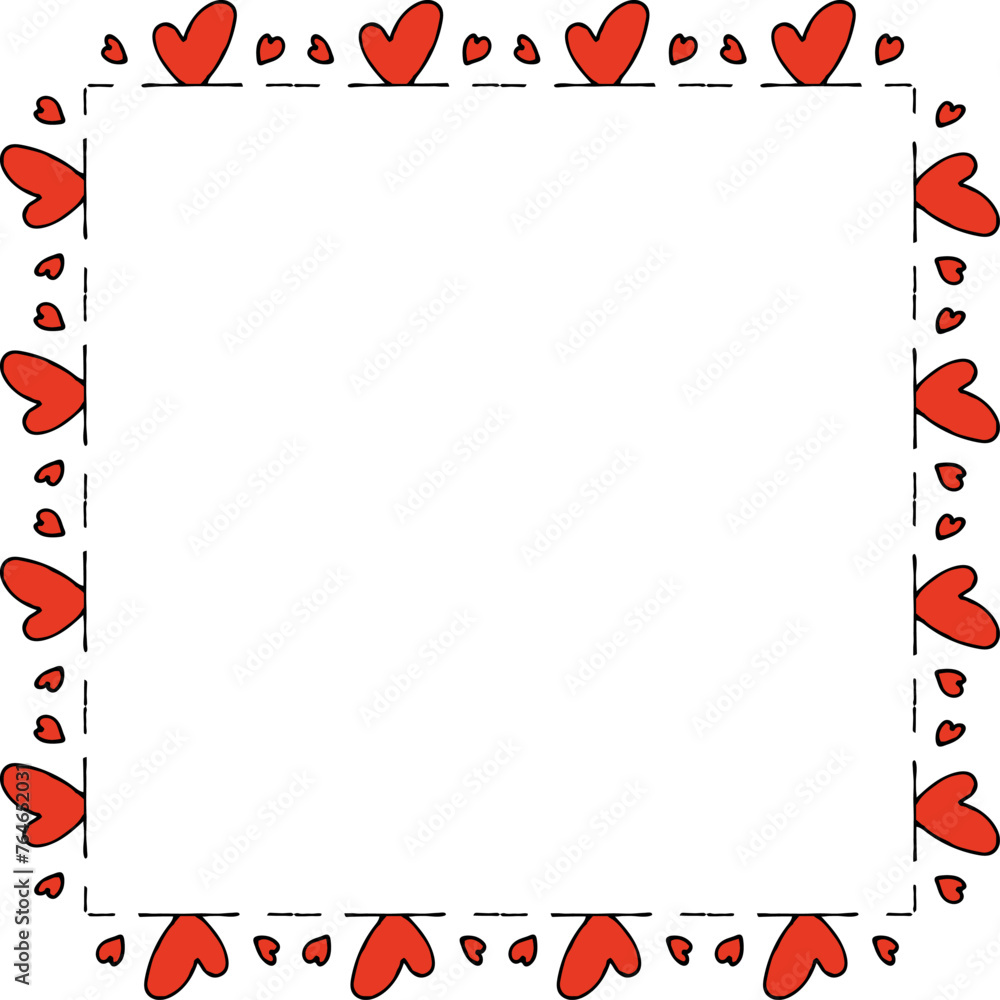 Square frame with creative red hearts on white background. Vector image. Square frame with creative red hearts on white background. Vector image.