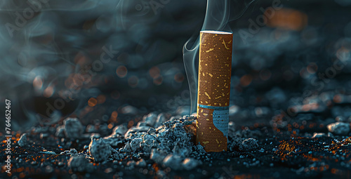 Stop smoking cigarettes concept. Smoking cigarettes are placed on wooden floors, With broken on the crush.Ai
