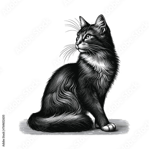 cat with old engraving vector style, vintage retro horse illustration vector art