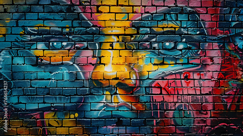Bright street art graffiti style in city alley