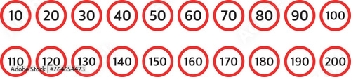 Speed Limit Signs collection. Road Speed Limit Signs. Traffic Signs. Vector Illustration