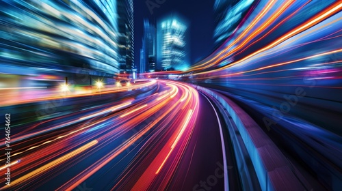 Light trails on the modern building background