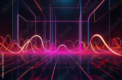 Abstract Pink and Blue Futuristic Neon Waves Background with Glowing Lights
