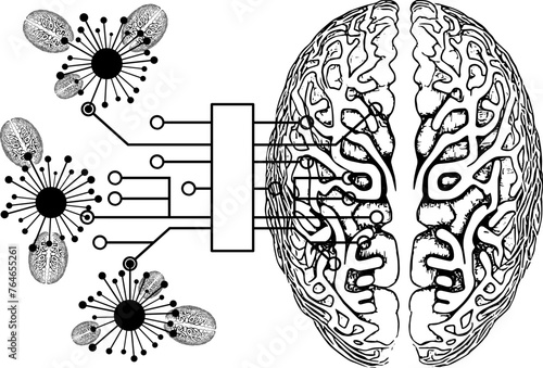 Vektor Gehirn - KI Digitales Wissen - Lernen und Denken - Psychologie mit Künstlicher Intelligenz