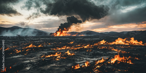 Devastated Landscapes. Disaster with scorched earth