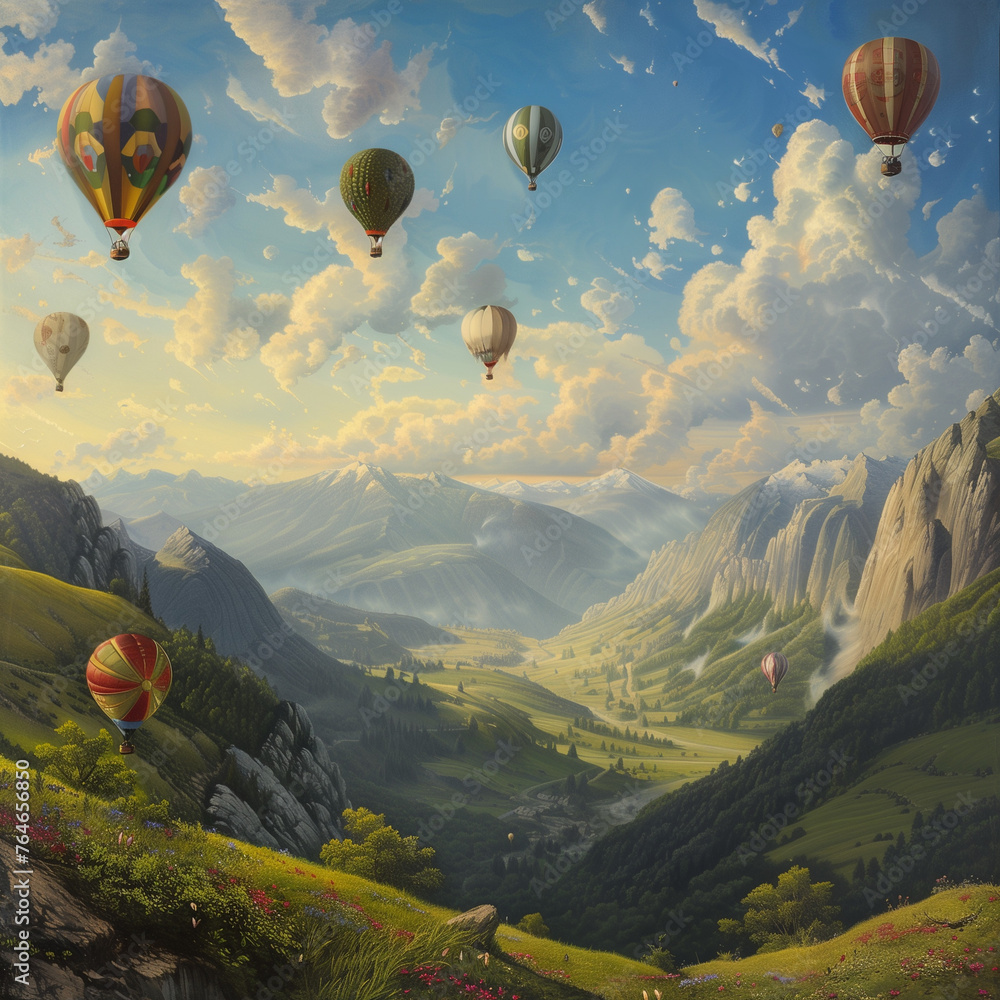 Fototapeta premium hot air balloon in the mountains