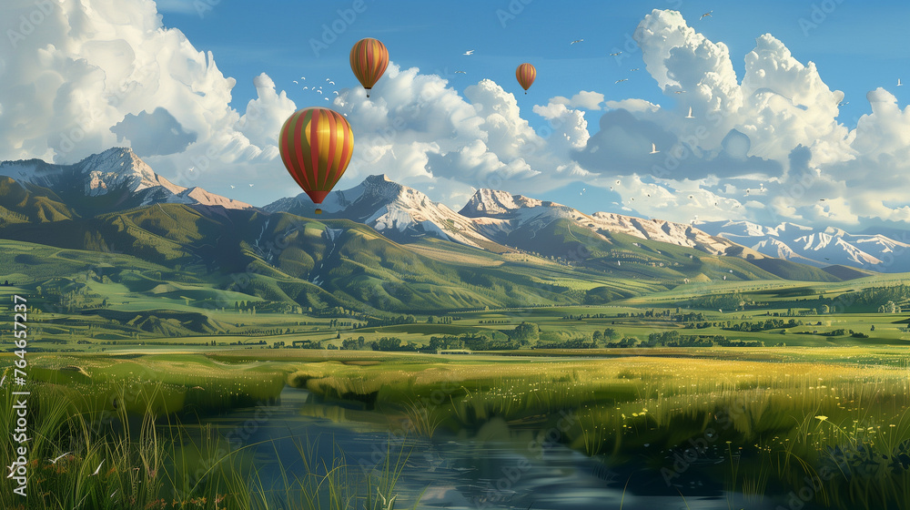 Fototapeta premium hot air balloon over lake