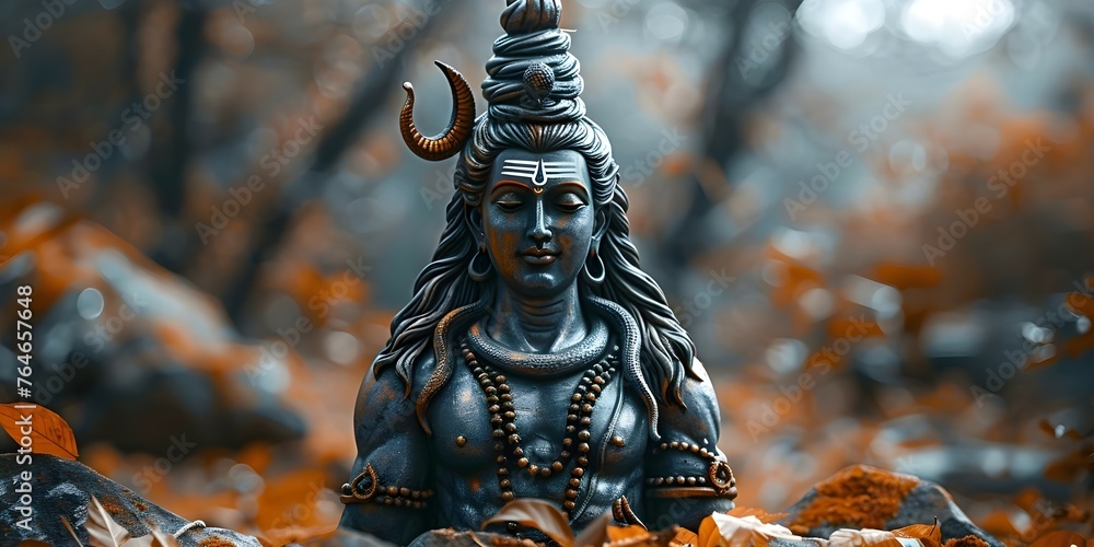 Representation of Shiva a Hindu god symbolizing concepts of Hinduism religion. Concept Comparative Religions, Hindu Mythology, Deity Symbolism, Hindu Iconography, Religious Art - obrazy, fototapety, plakaty 