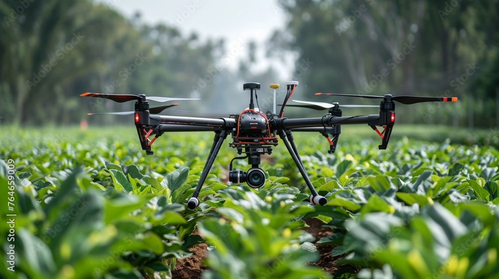 Small Quadcopter Flying Over Field of Crops