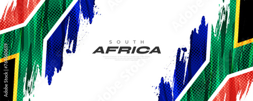 South Africa Flag with Brush Paint Style and Halftone Effect. South Africa Flag Background with Grunge Concept
