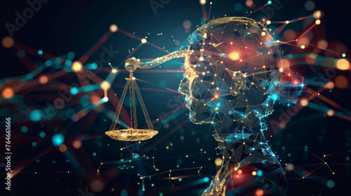 AI ethics and legal concepts artificial intelligence law and online technology of legal regulations Controlling artificial intelligence technology is a high risk. photo