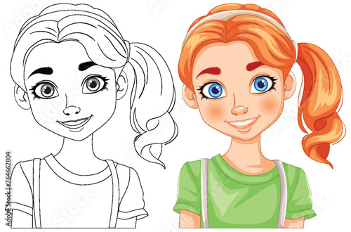 Vector illustration of a girl, sketched and colored