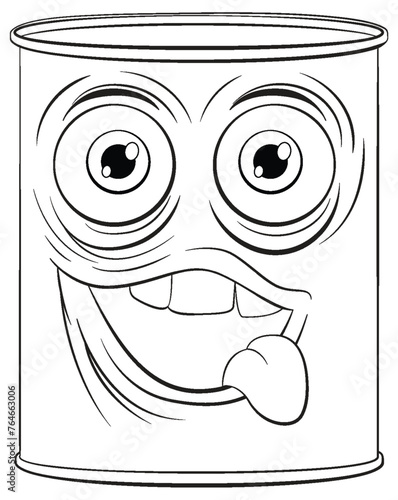 A cheerful tin can with a lively face.