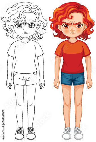 Vector illustration of a girl with two expressions.