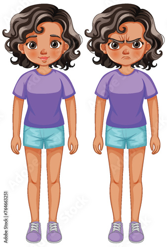 Vector illustration of girl showing different emotions.