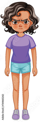 Cartoon of a young girl looking upset and cross
