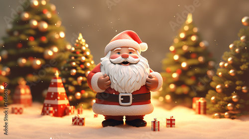 A 3d rendering of a cutie santa claus and christmas 