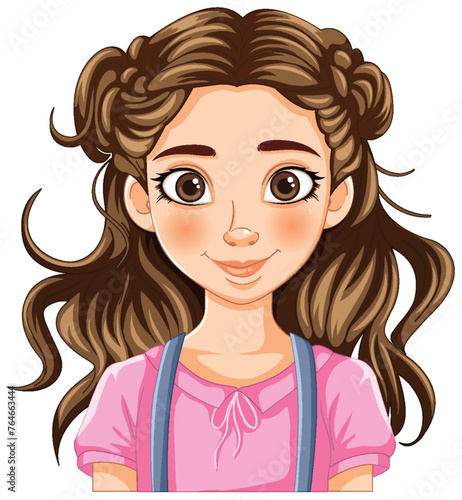 Illustration of a cheerful young girl with braids