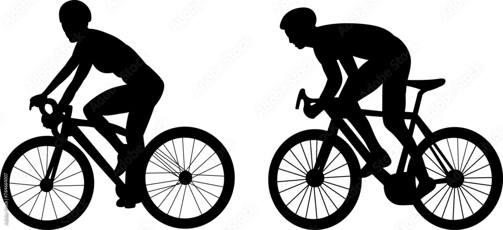 Obraz premium men riding a bicycle on a white background silhouette, vector