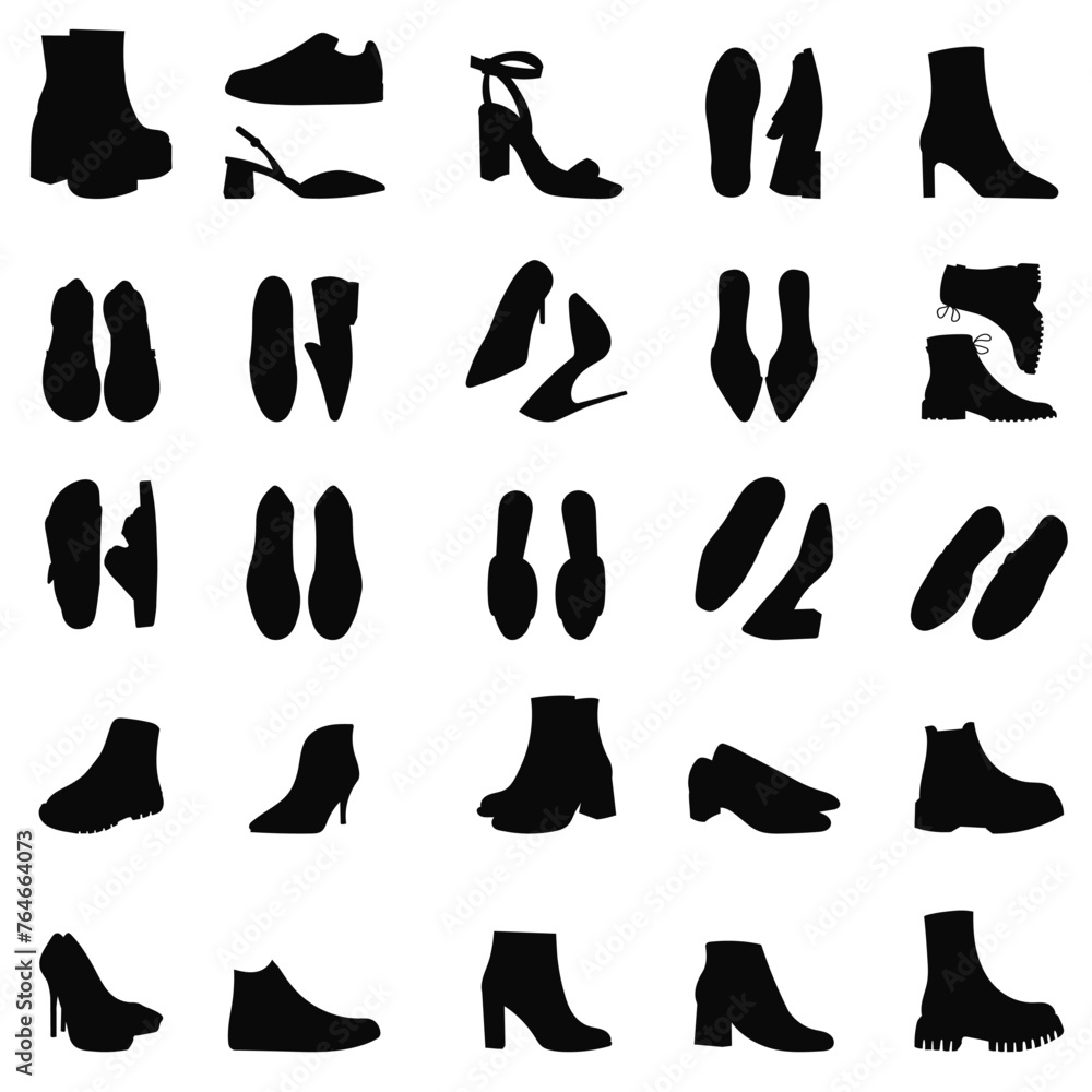 set of shoes on a white background silhouette, vector set of shoes on a white background silhouette, vector