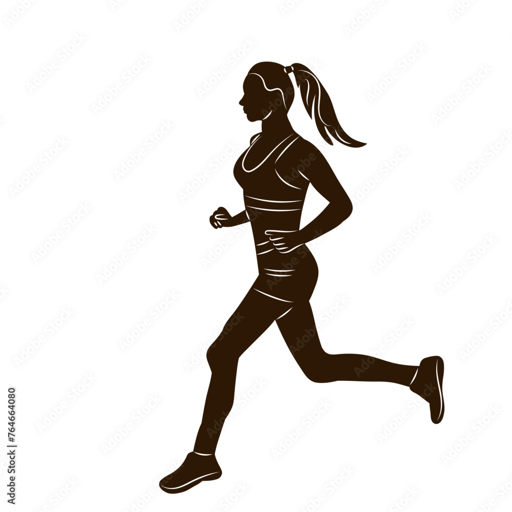 woman running silhouette on a white background, vector