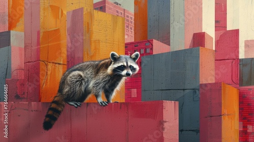 A raccoon effortlessly maneuvers through city challenges, showcasing adaptability and strategic market expansion skills. photo