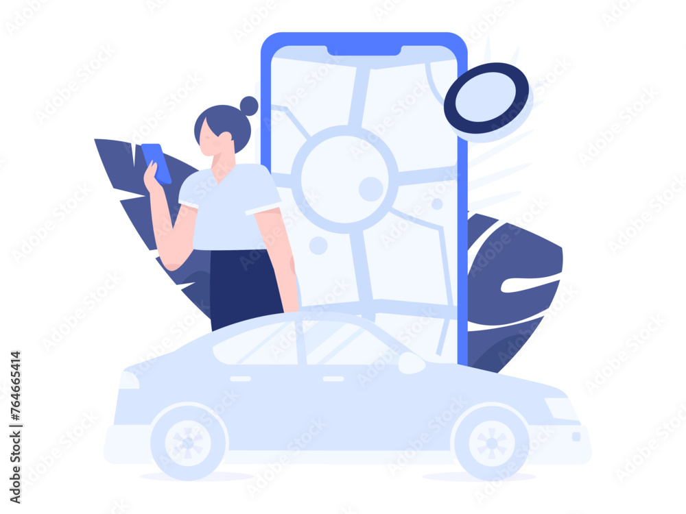 Flat vector concept operation hand drawn illustration of people taking a taxi
