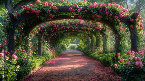 Serene Pathway Flanked by Pink Flowers